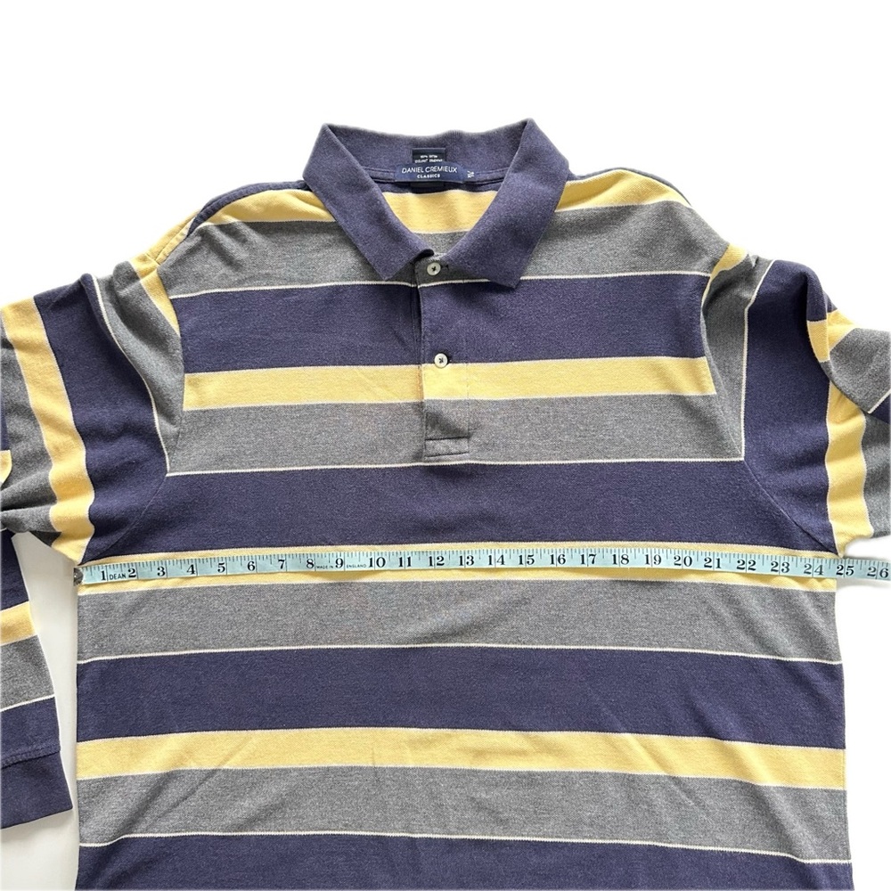 Vintage Daniel Cremieux Striped Polo Shirt Tailored Fit Navy Yellow Size XL